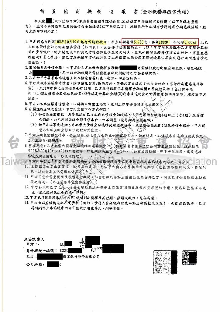 台新,銀行債務協商,前置協商,債務整合