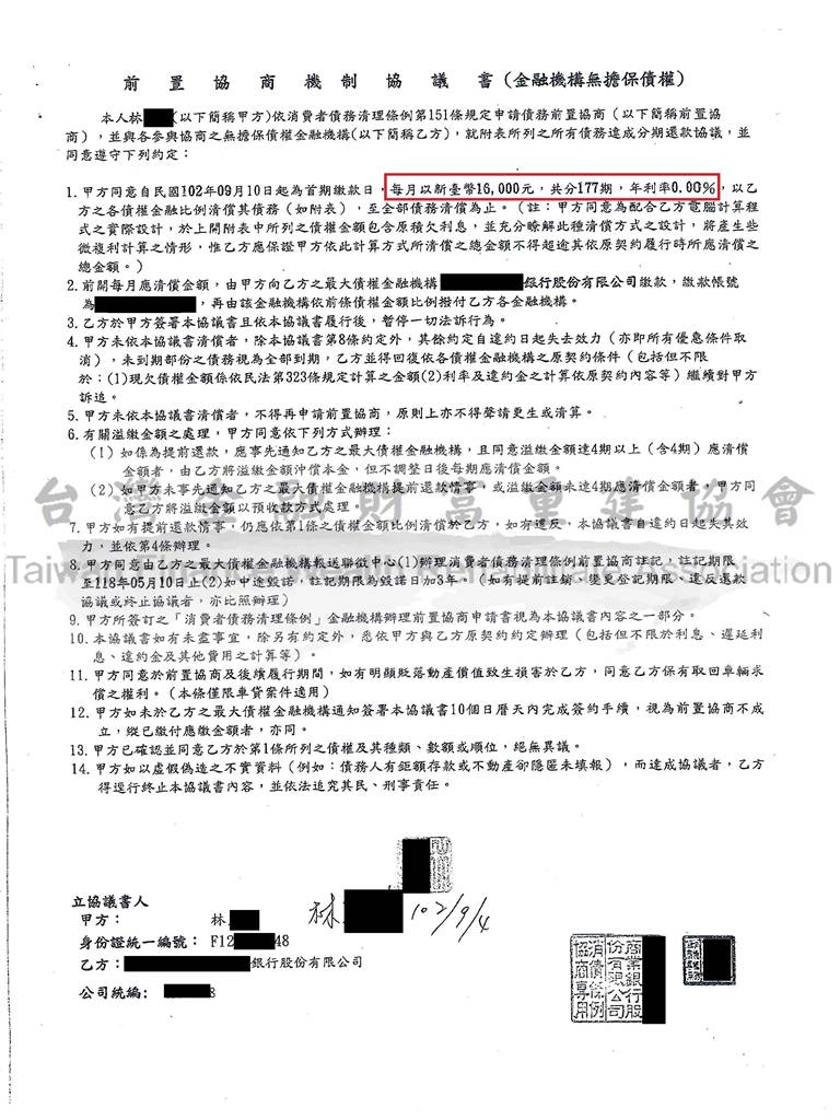 中國信託,前置協商,協商毀諾,整合負債銀行,強制扣薪