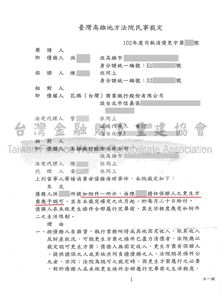 高雄,債務更生,拍賣不足額