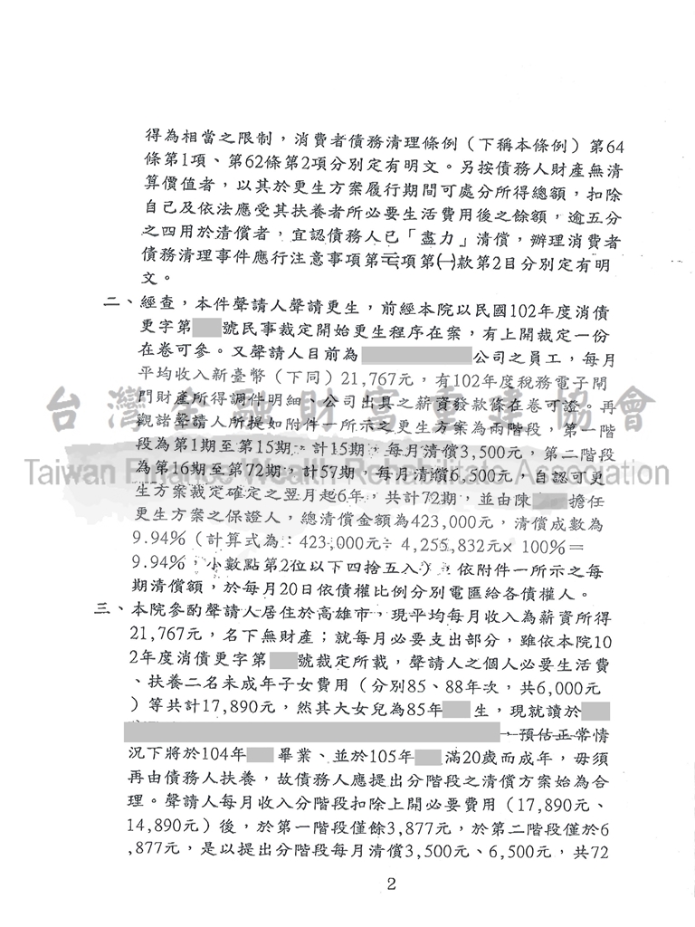 高雄,債務更生,拍賣不足額