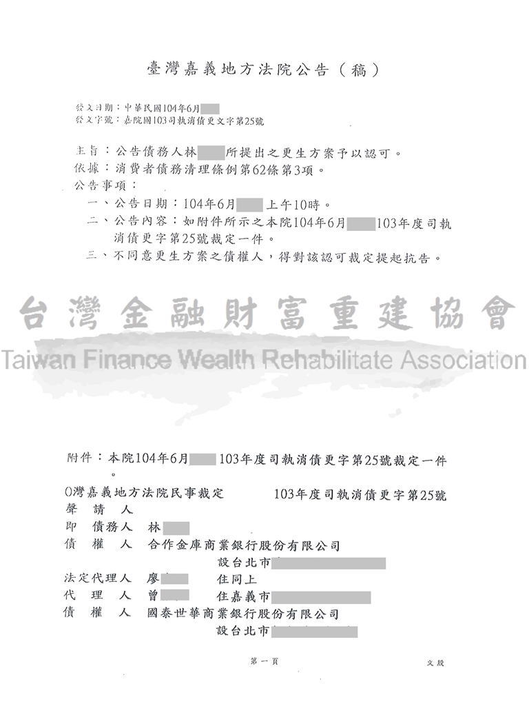嘉義,債務更生,債務人,清償,債務打折