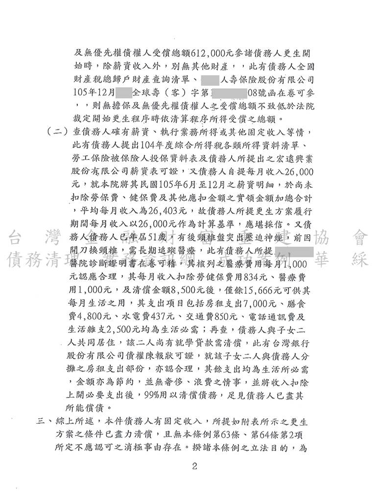 卡債,更生,新北,地院,債務,打折,分期